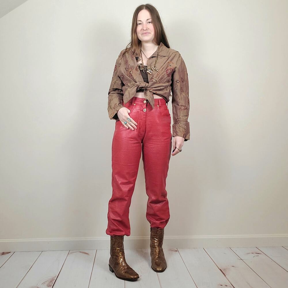 Vintage 90s Y2K Lawman Pleather Western Pants Red 27" Tall
